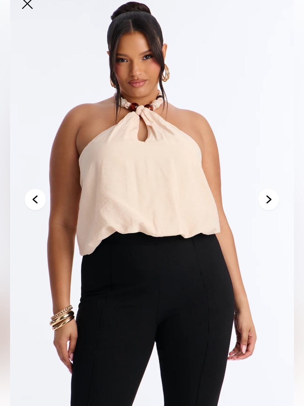 Fashion Nova Cream Halter Tie-Neck Crop Top